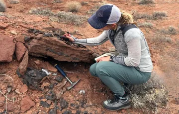 geologist inspecting a rock